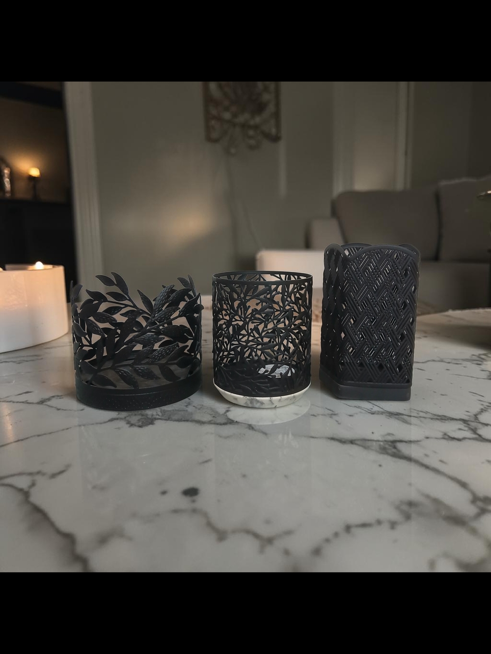 Black Decorative Metal Candle Holders Set And Soap Holder- Home Accents